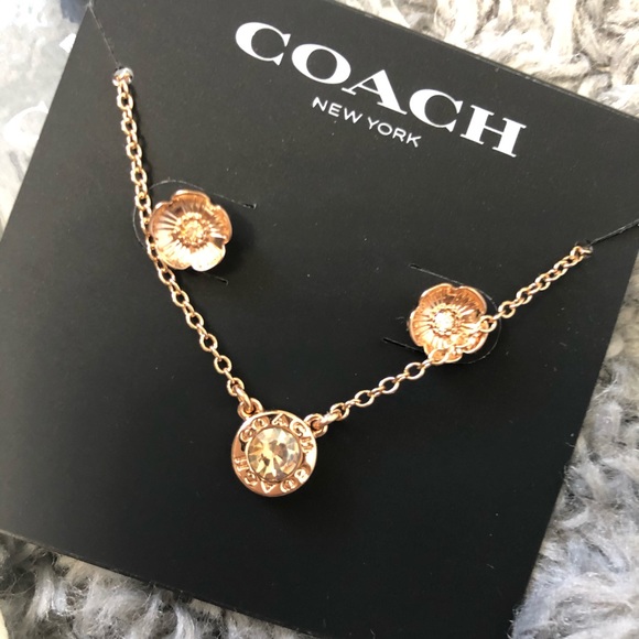 BNWT Coach Open Circle Necklace and Tea Rose Stud Set (Rose Gold) - Picture 2 of 4